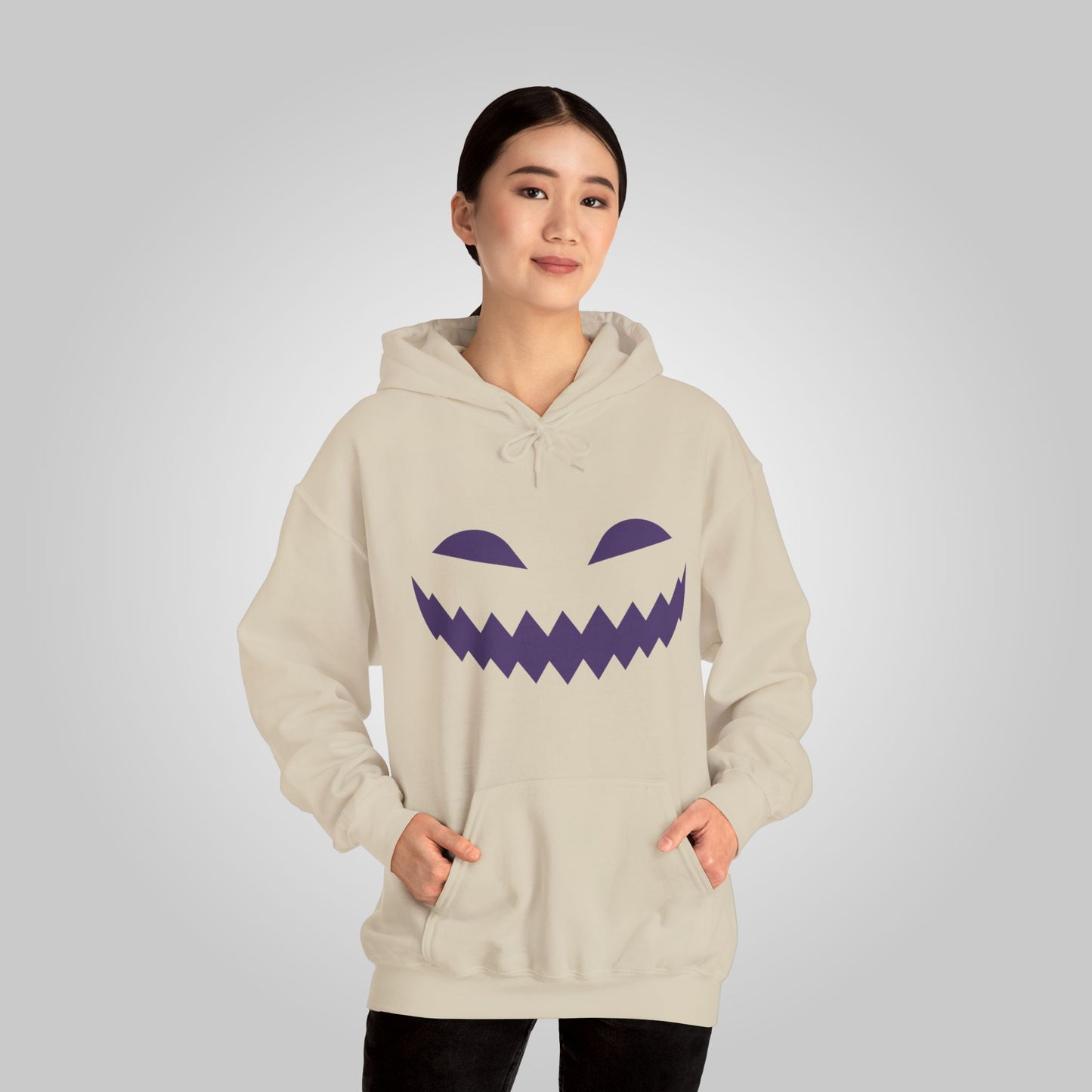 Halloween Pumpkin Smile Unisex Heavy Blend™ Hooded Sweatshirt, Gourd Glow Spooky Smile Hoodie, Halloween Hoodie