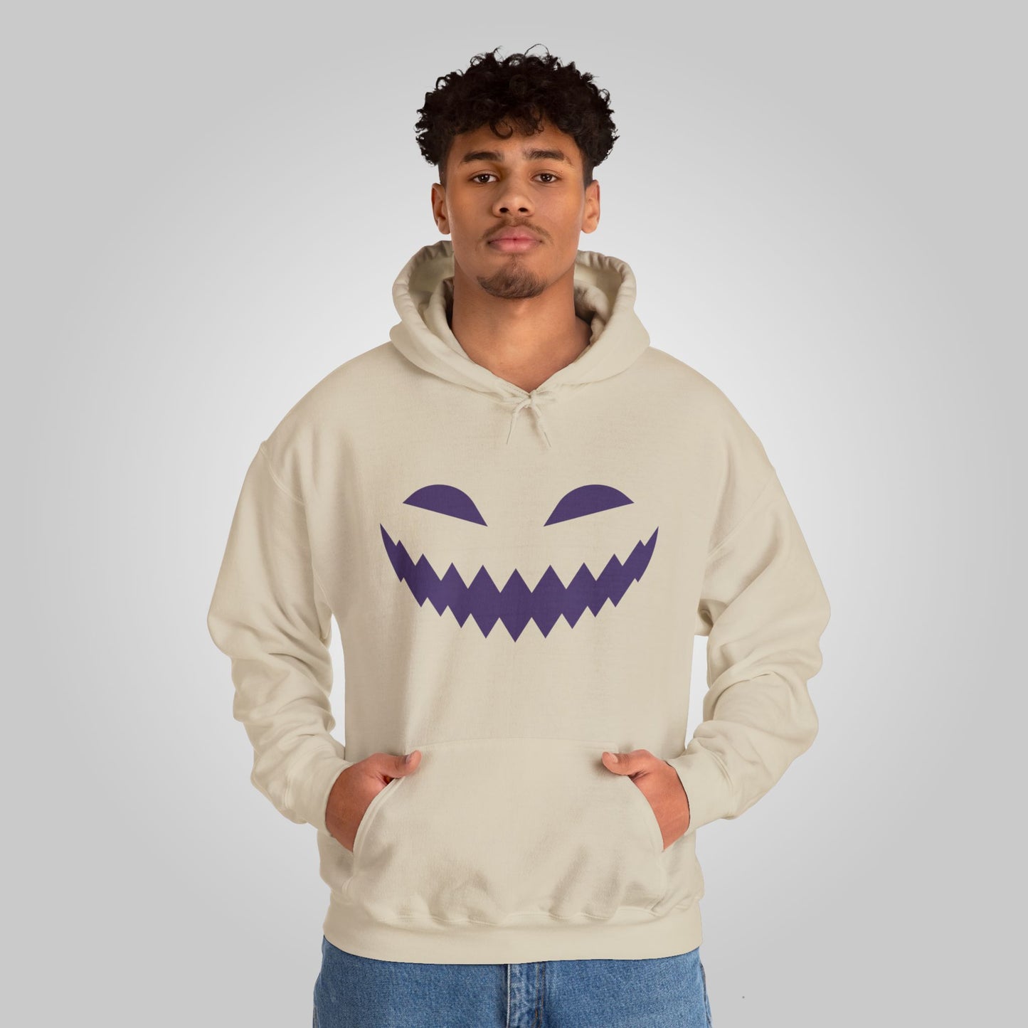 Halloween Pumpkin Smile Unisex Heavy Blend™ Hooded Sweatshirt, Gourd Glow Spooky Smile Hoodie, Halloween Hoodie