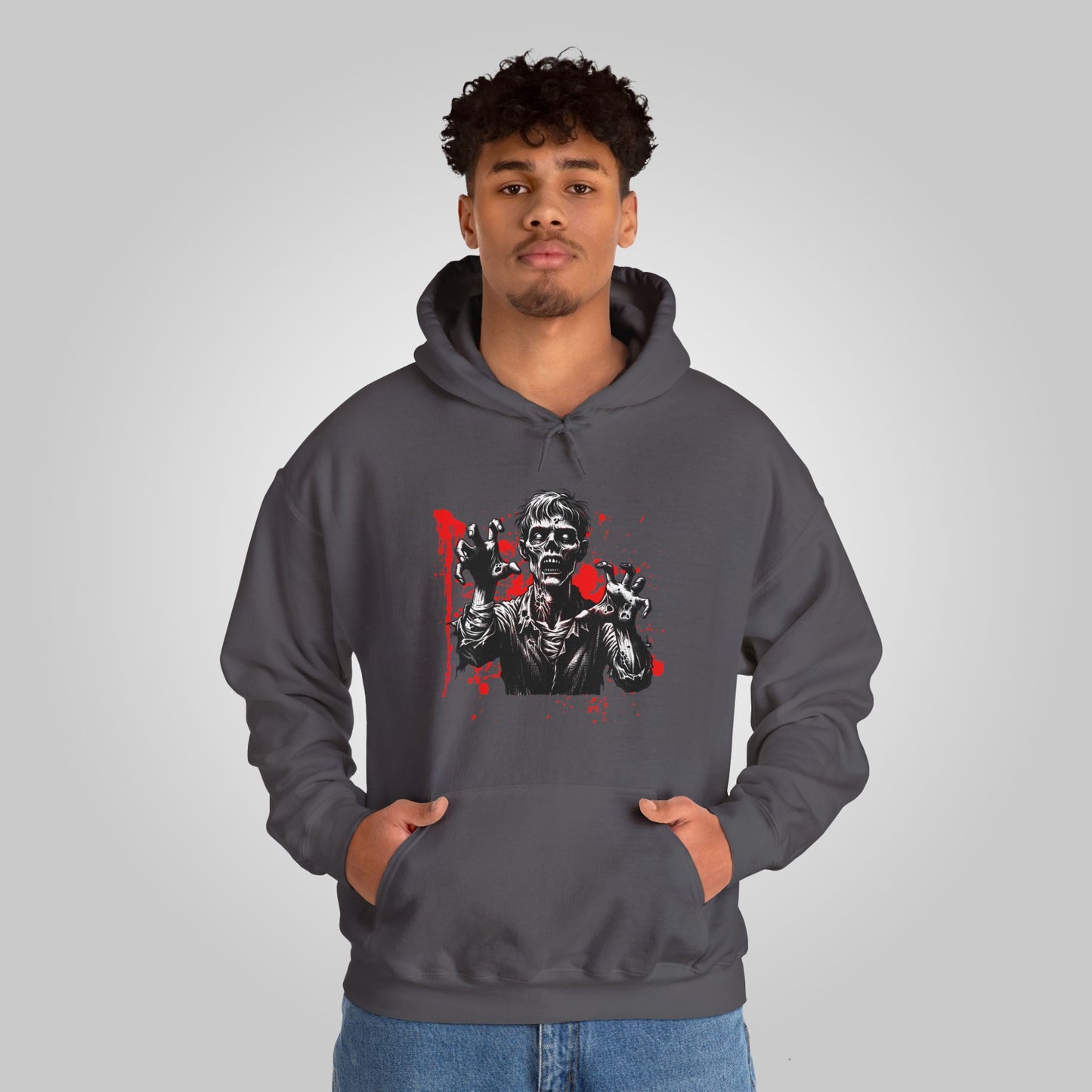 Halloween Zombie Attack Unisex Heavy Blend™ Hooded Sweatshirt, Brain Muncher Brawl Hoodie, Halloween Hoodie