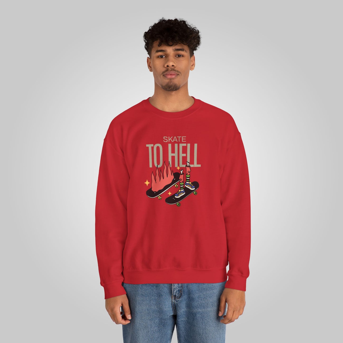 Halloween Skate to Hell Unisex Heavy Blend™ Crewneck Sweatshirt, Wicked Wheels Sweatshirt, Halloween Sweatshirt