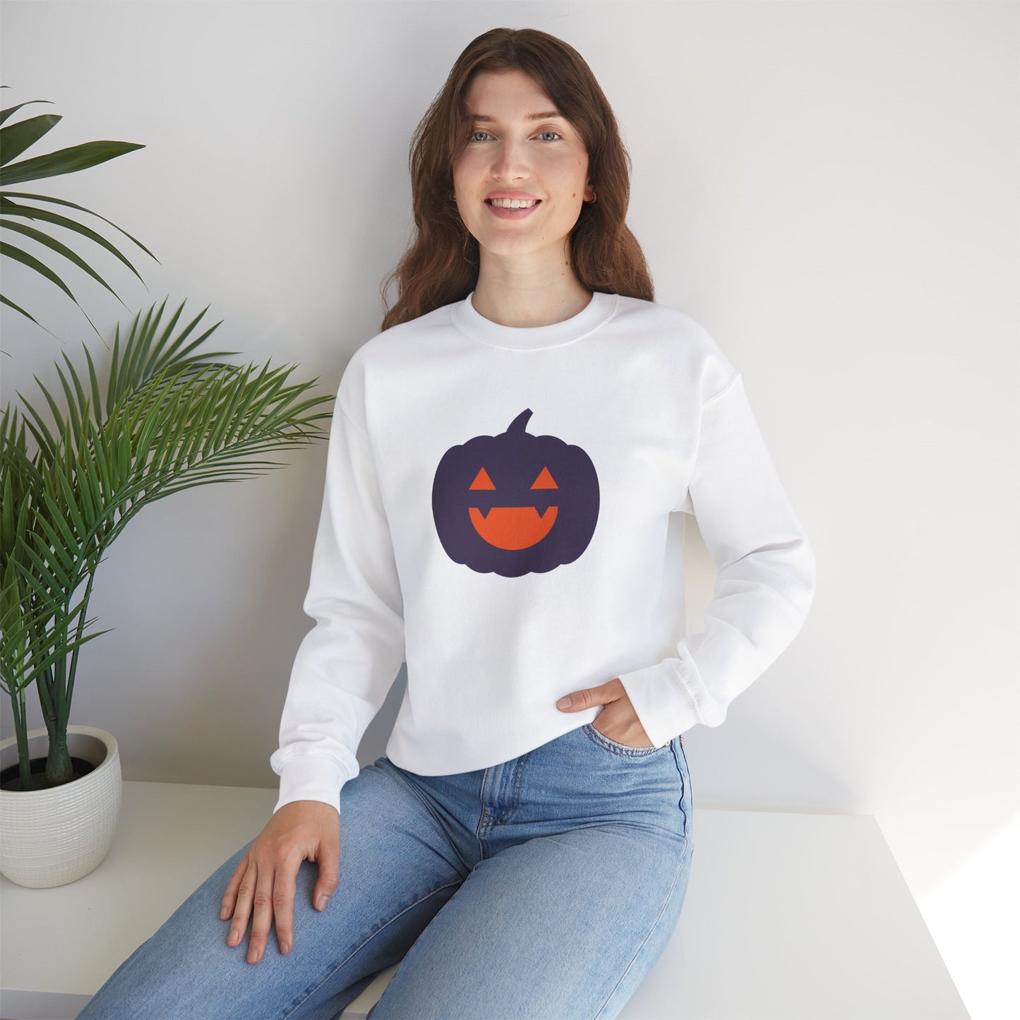 Halloween Pumpkin Head Unisex Heavy Blend™ Crewneck Sweatshirt, Harvest Jack Sweatshirt, Halloween Sweatshirt