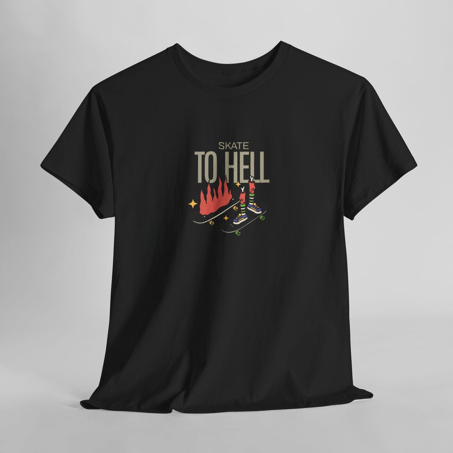 Halloween Skate to Hell Unisex Heavy Cotton Tee, Wicked Wheels T-Shirt, Halloween Tee