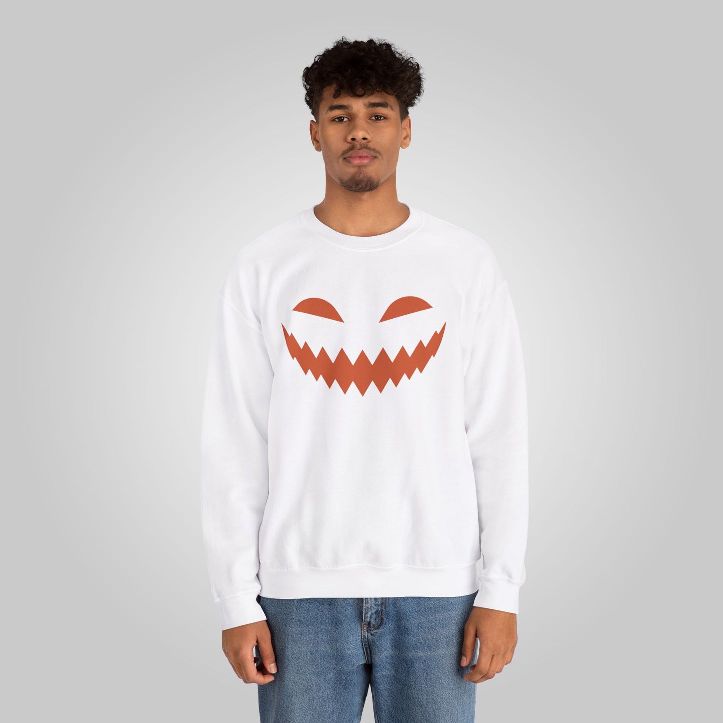 Halloween Pumpkin Smile Unisex Heavy Blend™ Crewneck Sweatshirt, Gourd Glow Spooky Smile Sweatshirt, Halloween Sweatshirt