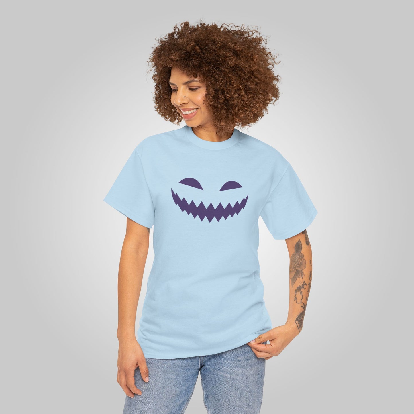 Halloween Pumpkin Smile Unisex Heavy Cotton Tee, Gourd Glow Spooky Smile T-Shirt, Halloween Tee