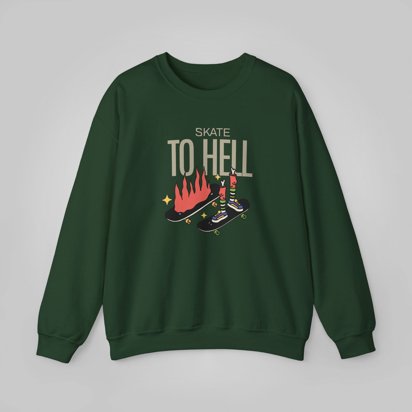 Halloween Skate to Hell Unisex Heavy Blend™ Crewneck Sweatshirt, Wicked Wheels Sweatshirt, Halloween Sweatshirt