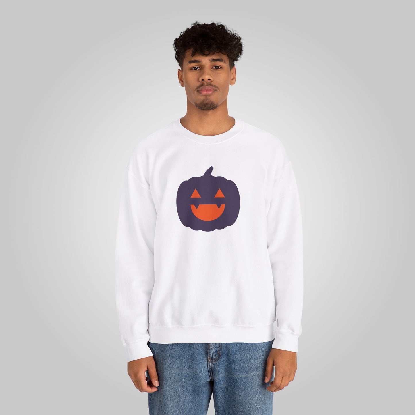 Halloween Pumpkin Head Unisex Heavy Blend™ Crewneck Sweatshirt, Harvest Jack Sweatshirt, Halloween Sweatshirt