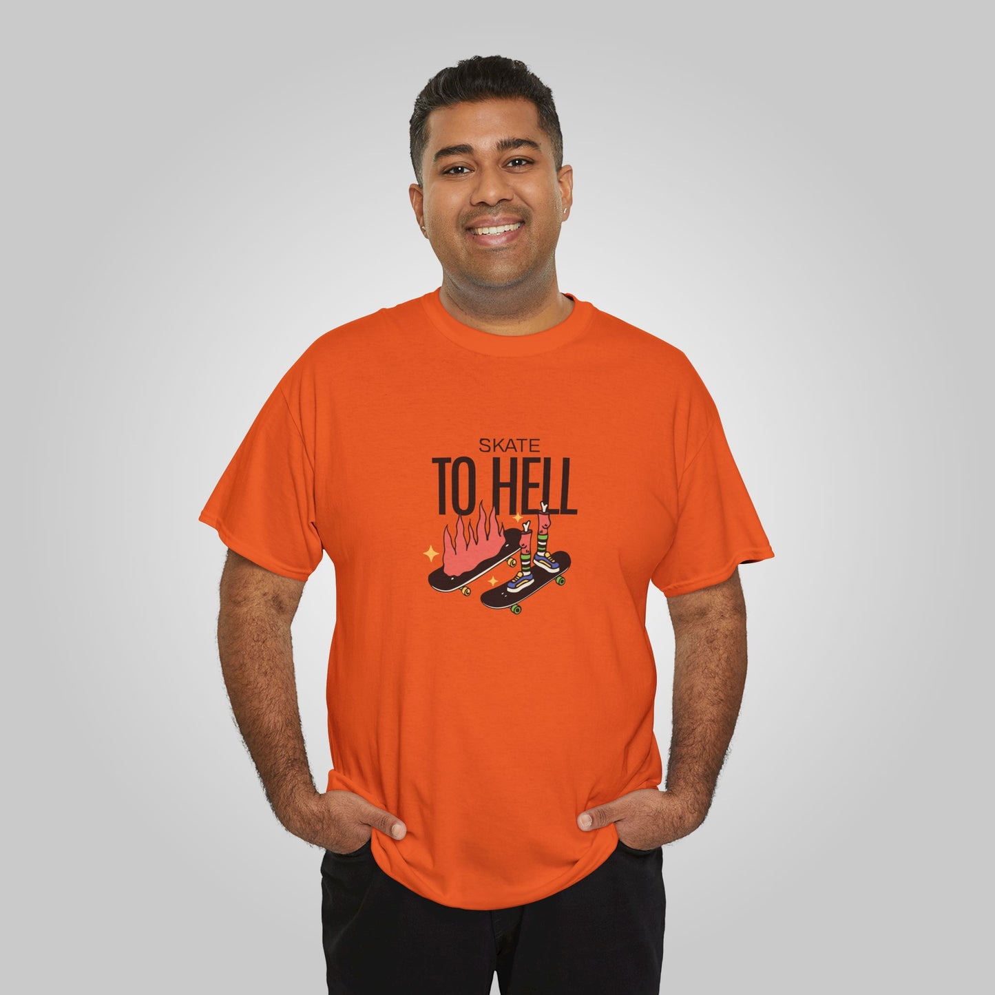 Halloween Skate to Hell Unisex Heavy Cotton Tee, Wicked Wheels T-Shirt, Halloween Tee