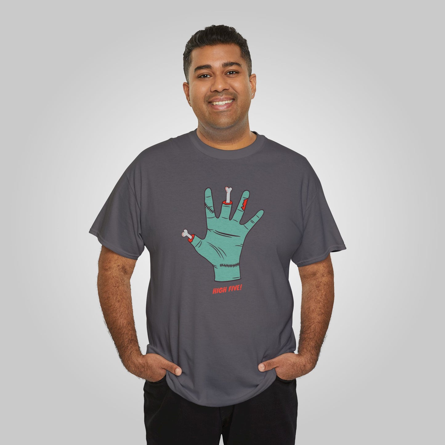 Halloween High Five Unisex Heavy Cotton Tee, Fright-Five  T-Shirt, Halloween Tee