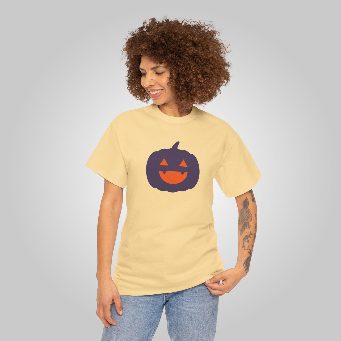 Halloween Pumpkin Head Unisex Heavy Cotton Tee, Harvest Jack T-Shirt, Halloween Tee