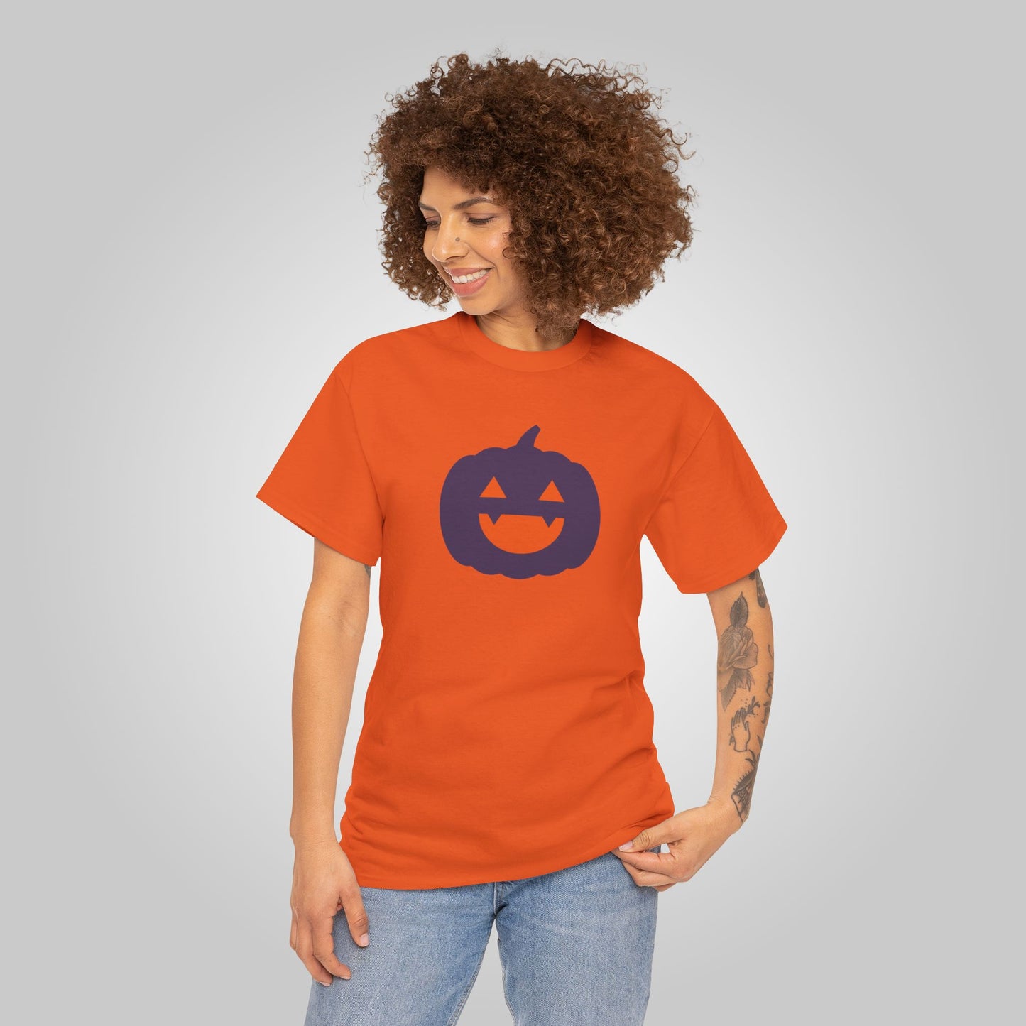 Halloween Pumpkin Head Unisex Heavy Cotton Tee, Harvest Jack T-Shirt, Halloween Tee