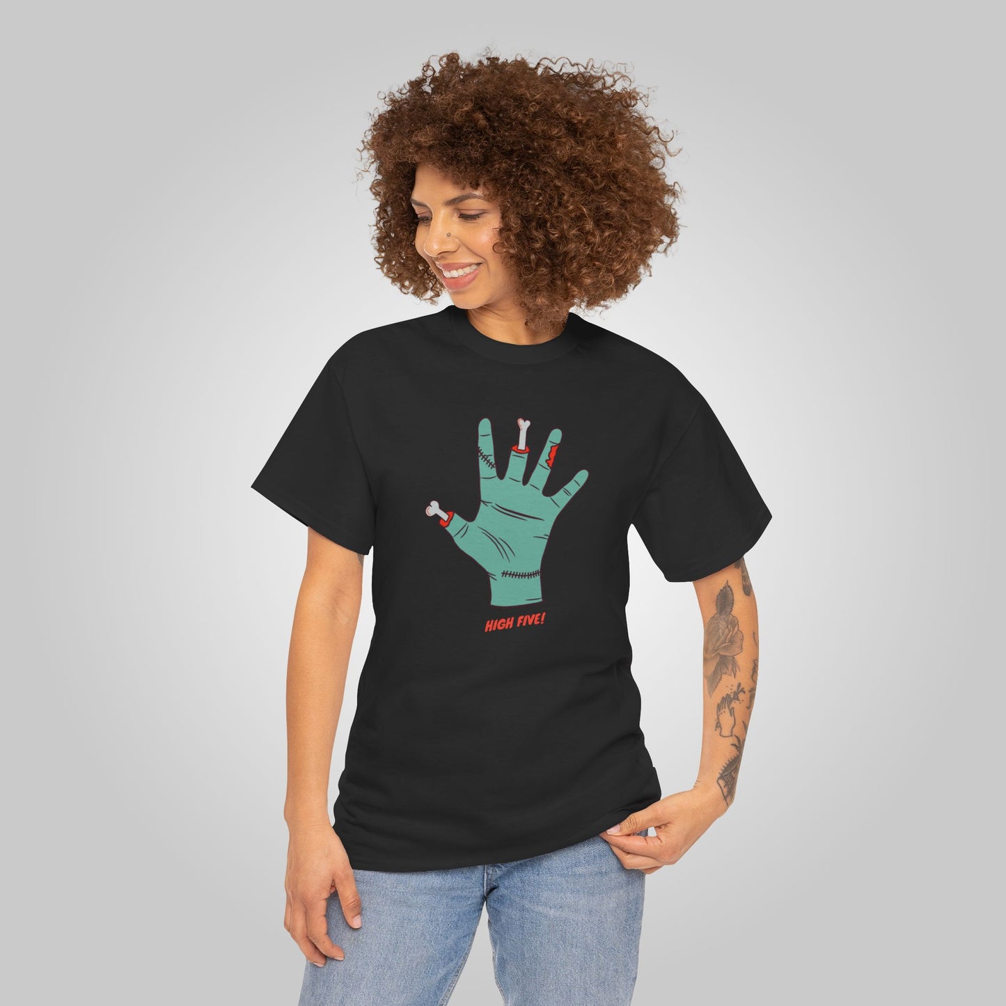 Halloween High Five Unisex Heavy Cotton Tee, Fright-Five  T-Shirt, Halloween Tee