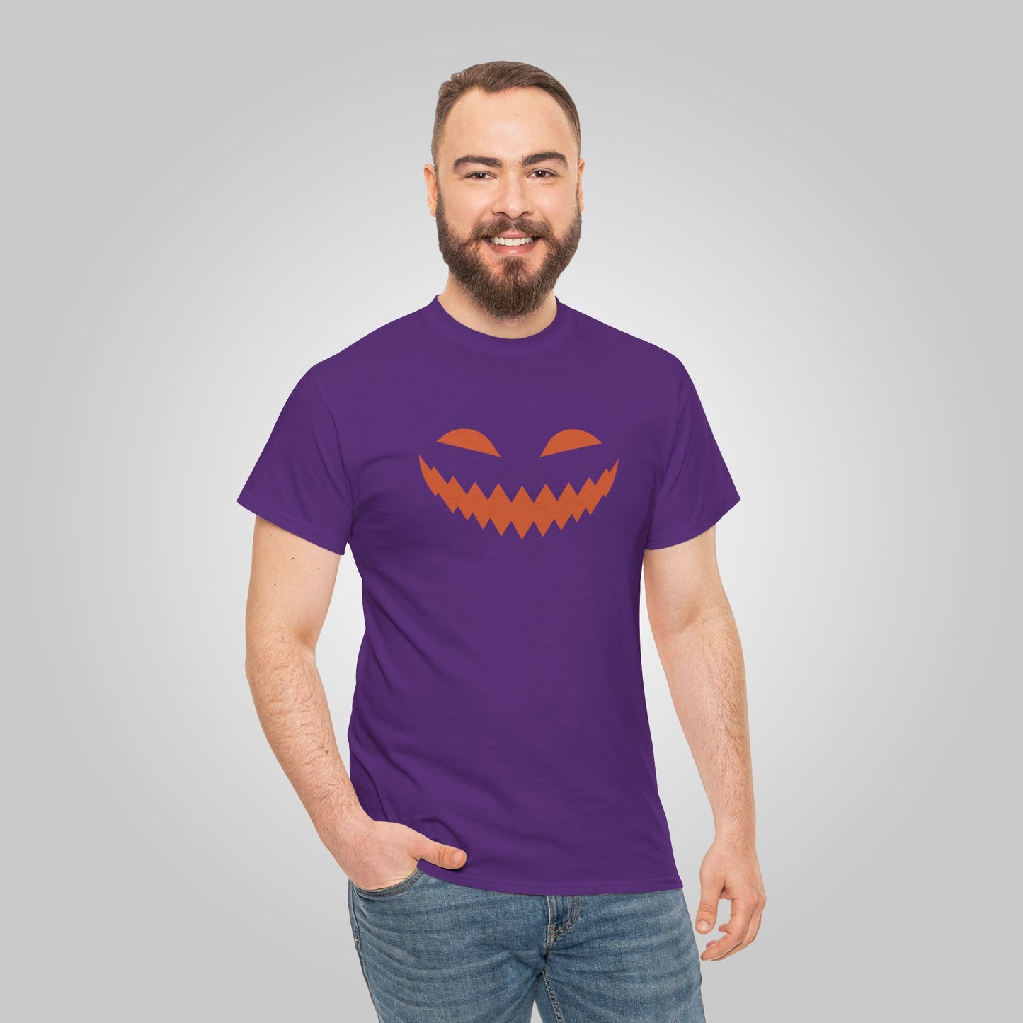 Halloween Pumpkin Smile Unisex Heavy Cotton Tee, Gourd Glow Spooky Smile T-Shirt, Halloween Tee