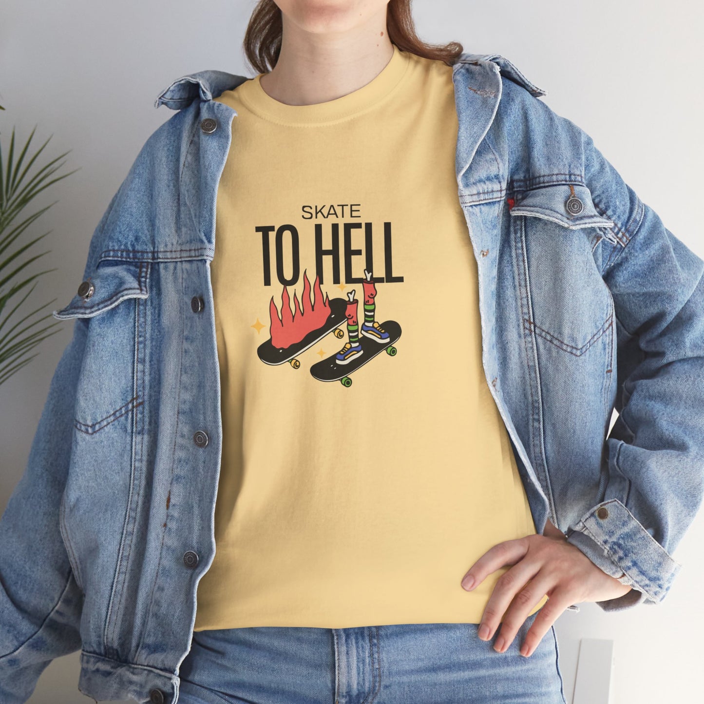 Halloween Skate to Hell Unisex Heavy Cotton Tee, Wicked Wheels T-Shirt, Halloween Tee