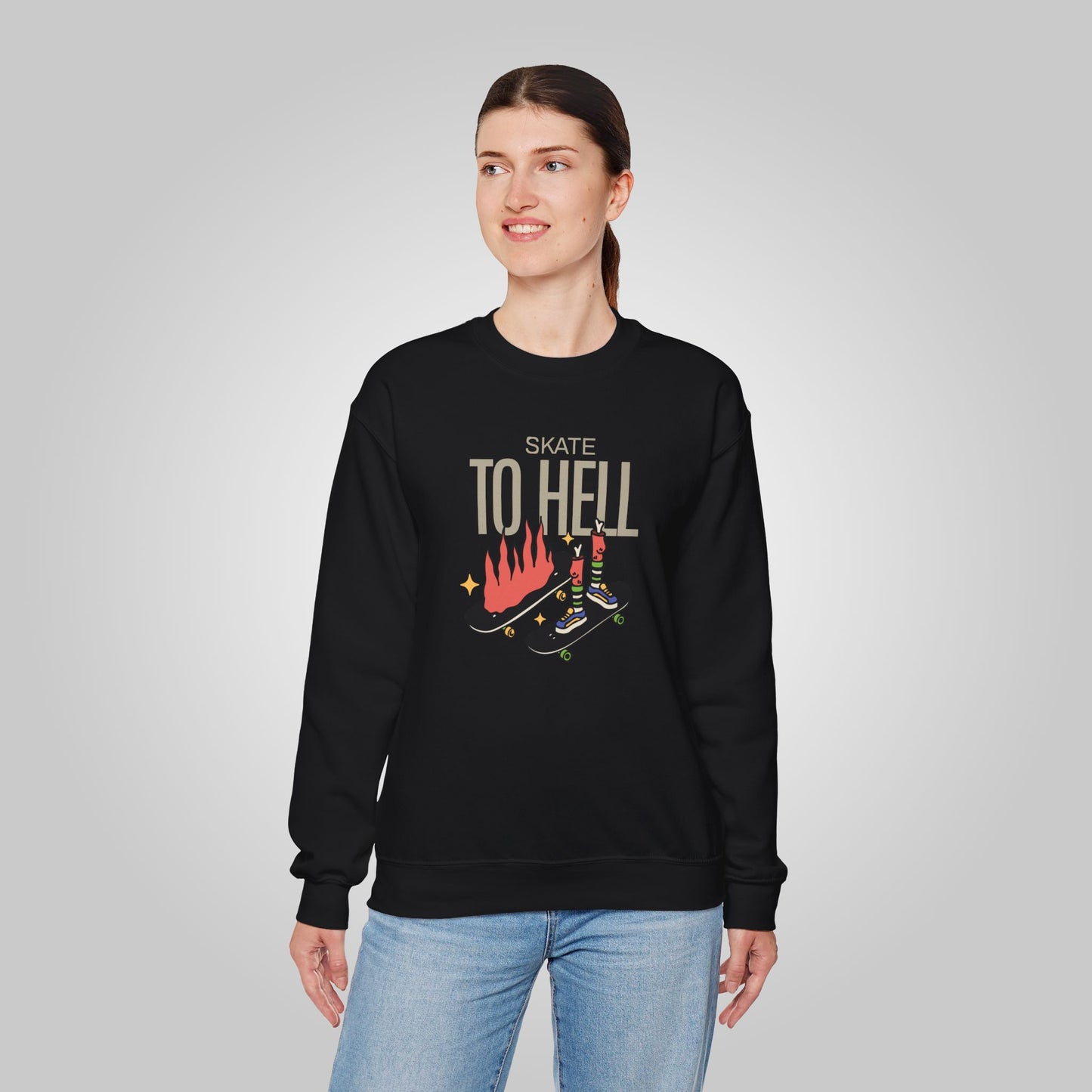 Halloween Skate to Hell Unisex Heavy Blend™ Crewneck Sweatshirt, Wicked Wheels Sweatshirt, Halloween Sweatshirt