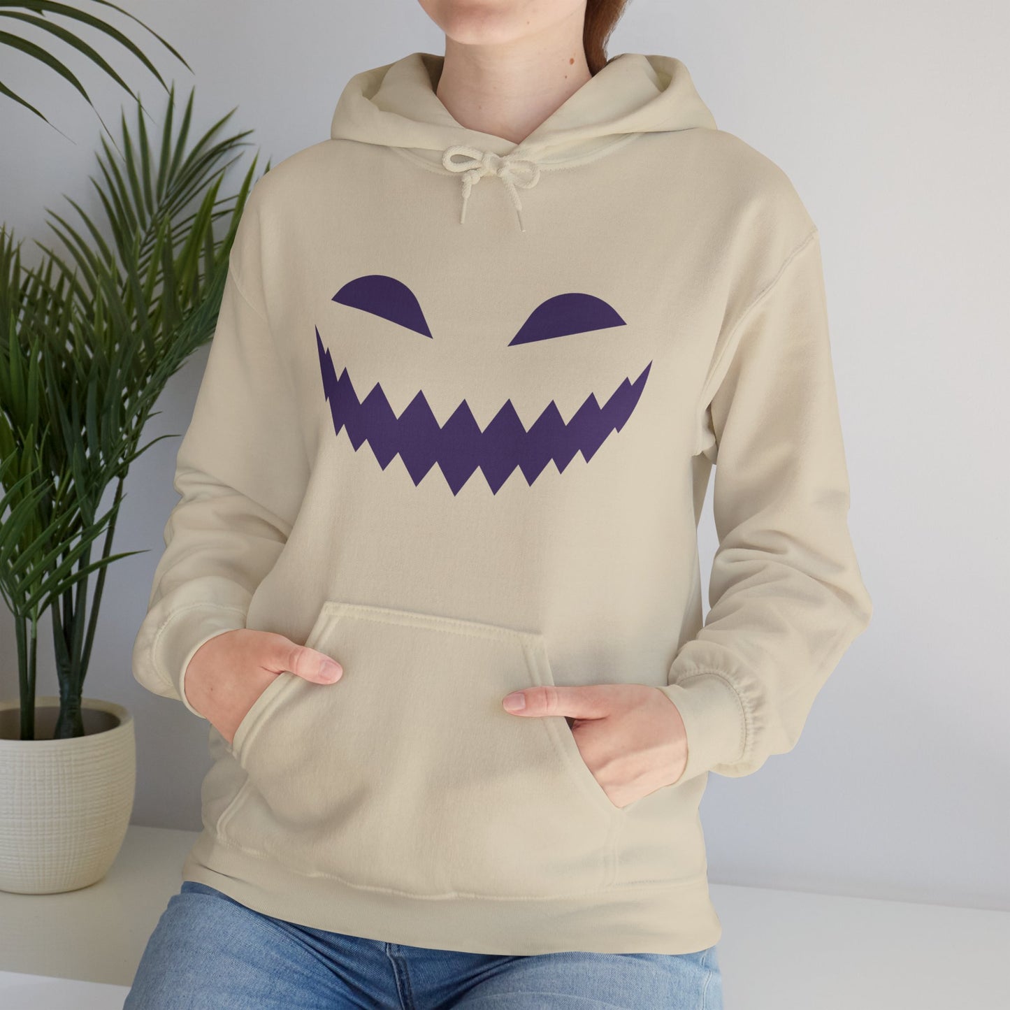 Halloween Pumpkin Smile Unisex Heavy Blend™ Hooded Sweatshirt, Gourd Glow Spooky Smile Hoodie, Halloween Hoodie