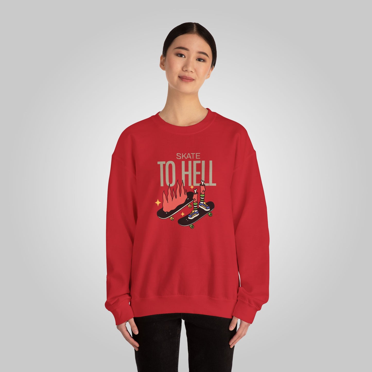 Halloween Skate to Hell Unisex Heavy Blend™ Crewneck Sweatshirt, Wicked Wheels Sweatshirt, Halloween Sweatshirt