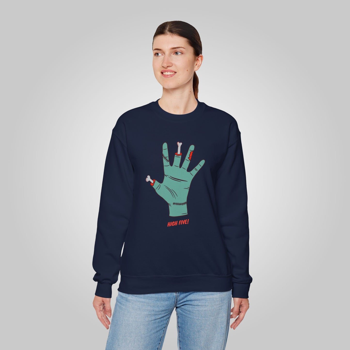 Halloween High Five Softstyle Fleece Crewneck Sweatshirt  -  Halloween Boo-Smack Sweatshirt