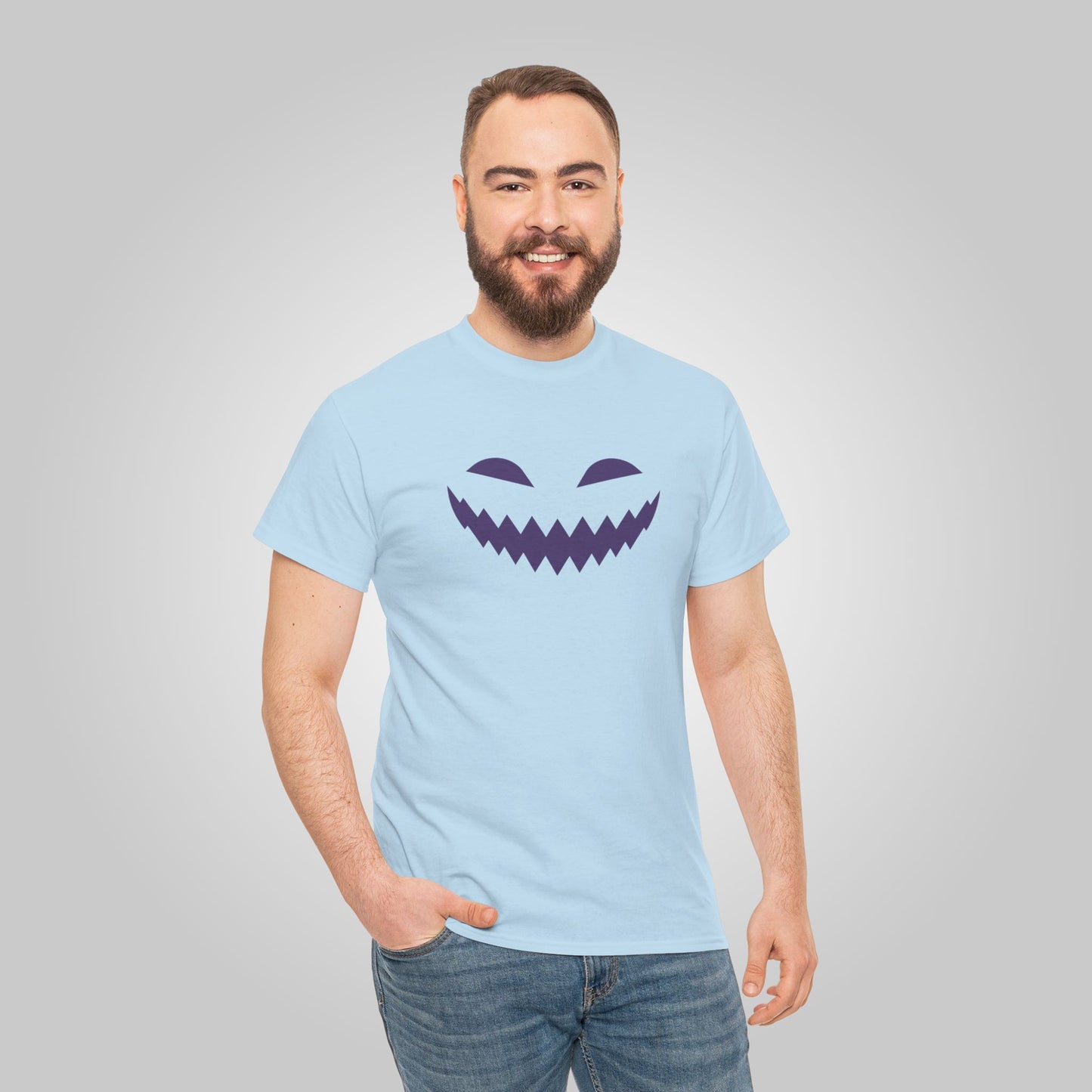 Halloween Pumpkin Smile Unisex Heavy Cotton Tee, Gourd Glow Spooky Smile T-Shirt, Halloween Tee