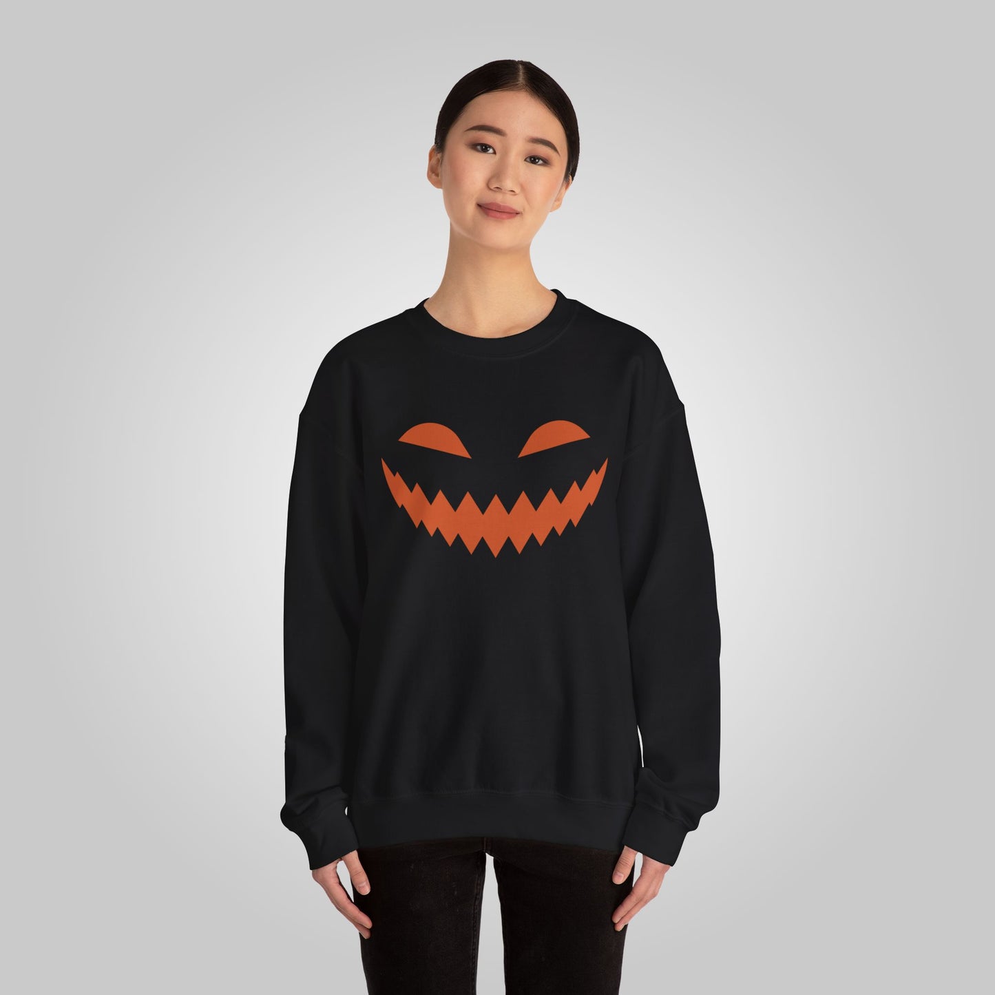 Halloween Pumpkin Smile Unisex Heavy Blend™ Crewneck Sweatshirt, Gourd Glow Spooky Smile Sweatshirt, Halloween Sweatshirt