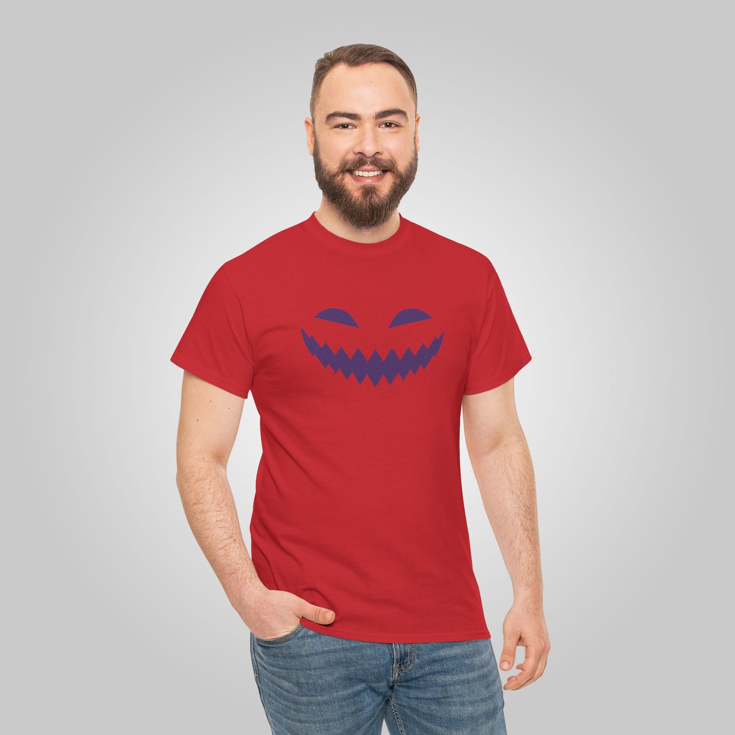 Halloween Pumpkin Smile Unisex Heavy Cotton Tee, Gourd Glow Spooky Smile T-Shirt, Halloween Tee