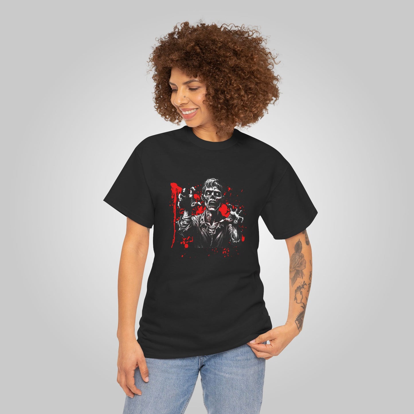 Halloween Zombie Attack Unisex Heavy Cotton Tee, Brain Muncher Brawl T-Shirt, Halloween Tee